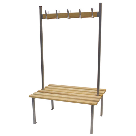 Classic Duo Bench Floor Double Sided Fixed Cloakroom bench Silver with Wood Top and 10 Hooks W1000xD745xH1750mm