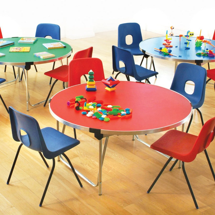 Contour 25 Round Folding Table dia.1220mm Poppy Red, Pea Green and Azure Blue Lifestyle Image 