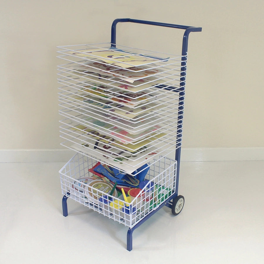 Drying Rack - Mobile A2 Paper (20 Shelf) With Storage Basket 2 Cicada