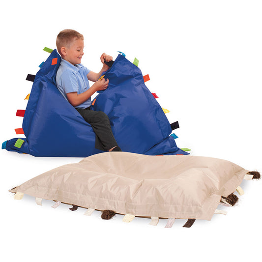 Sensory Touch Tags Bean Bag Floor Cushion (Blue or Natural)