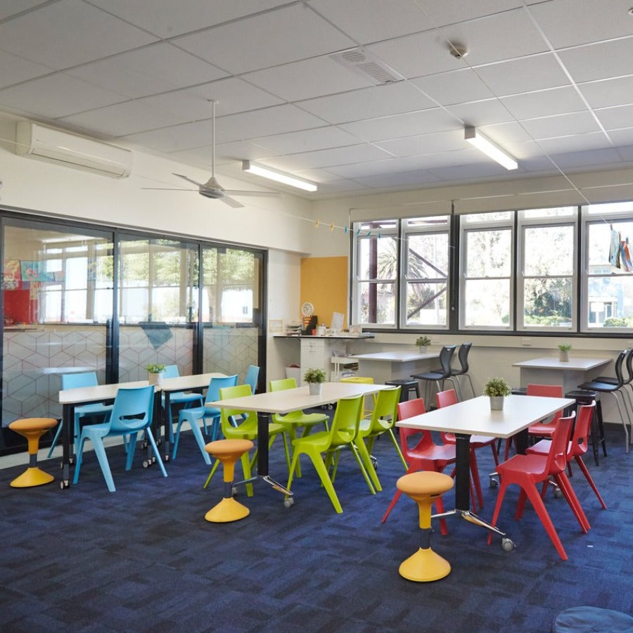 En One Chair One Piece Poly Sky Lime Green, Red and Sky Blue Lifestyle Image 1