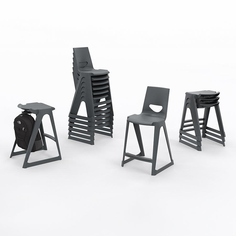 En One Stool and En One High Chair Stacking and Bag Hook Scene