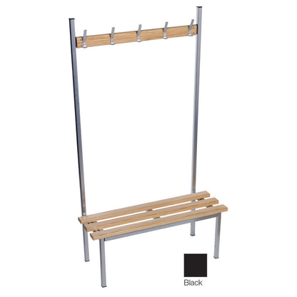 Evolve Solo Bench Floor Single Sided Fixed Cloakroom bench Black with Wood Top and 5 Hooks W1000xD390xH1750mm