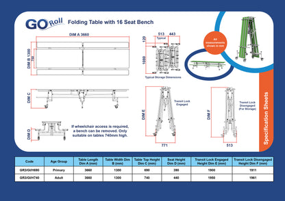 GoRoll Folding Table 12ft with Benches