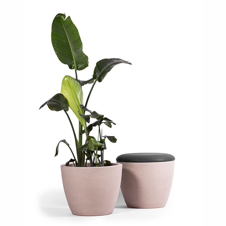 Gummy Bear Pouffe Beige Melange and shown as plant pot