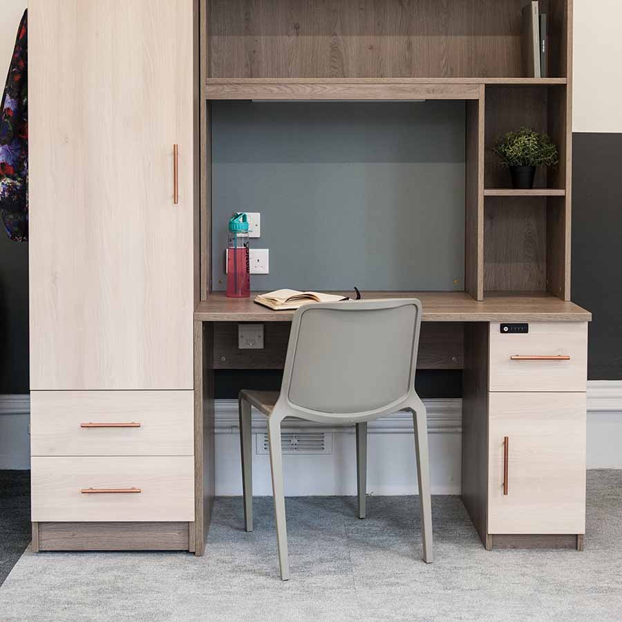 Hatton One Piece Stacking Chair Ash Grey Student Desk Lifestyle Image