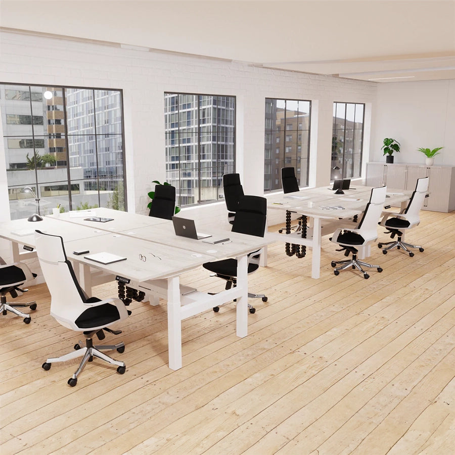 Air Back-to-Back Height Adjustable Bench Desk - 4 Person