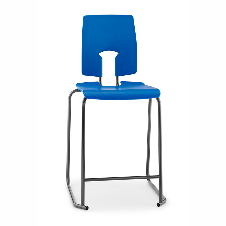 Hille SE Stool with Back Pacific Blue Seat and Back with Dark Grey Frame SS30124