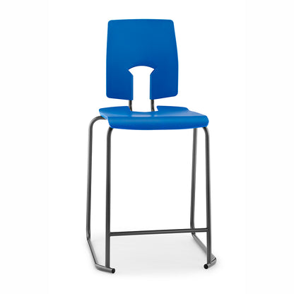 Hille SE Stool with Back Pacific Blue Seat and Back with Dark Grey Frame SS30124