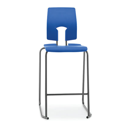 Hille SE Stool with Back Pacific Blue Seat and Back with Dark Grey Frame SS30125