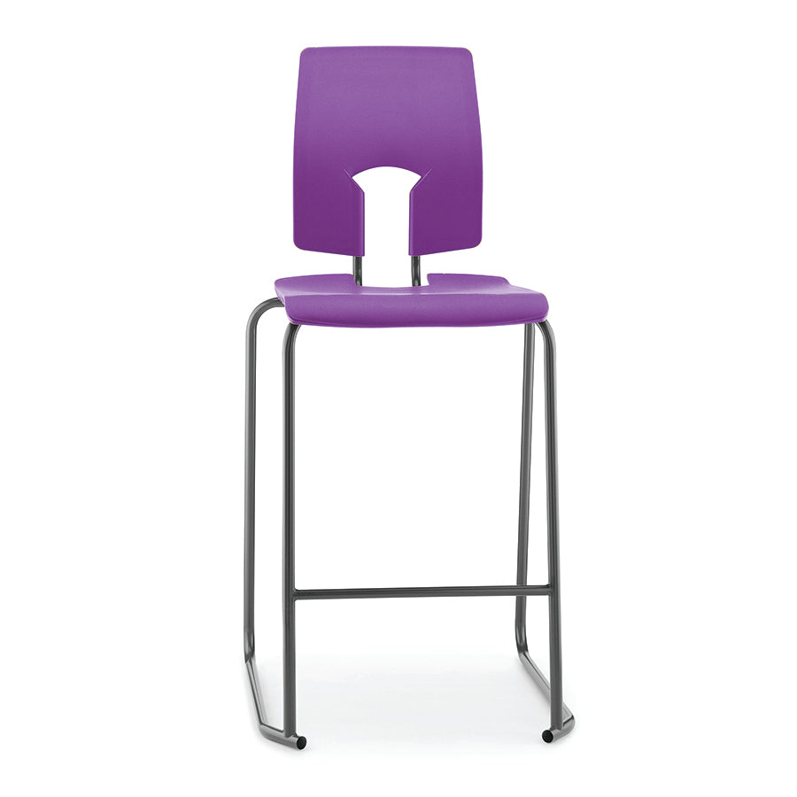 Hille SE Stool with Back Purple Seat and Back with Dark Grey Frame SS30125