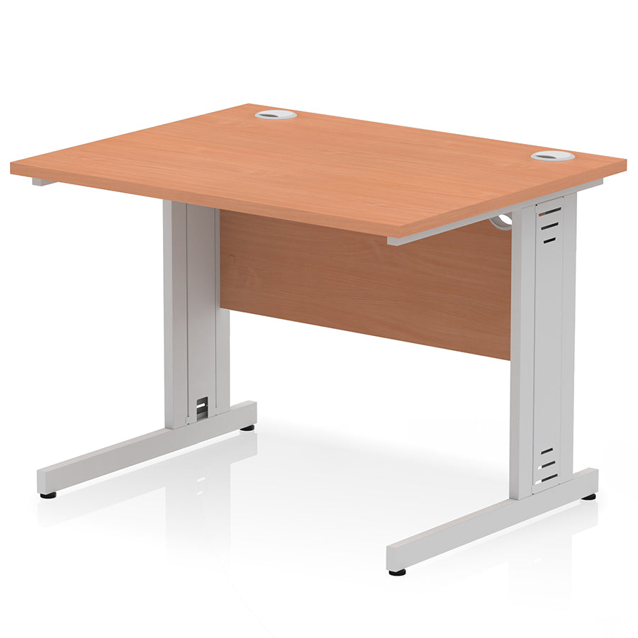 Impulse 1000mm Straight Desk Cable Managed Leg Beech Top with Silver Frame