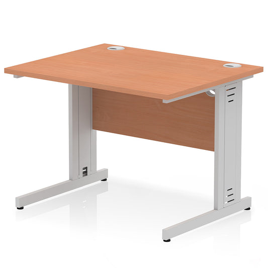 Impulse 1000mm Straight Desk Cable Managed Leg Beech Top with Silver Frame