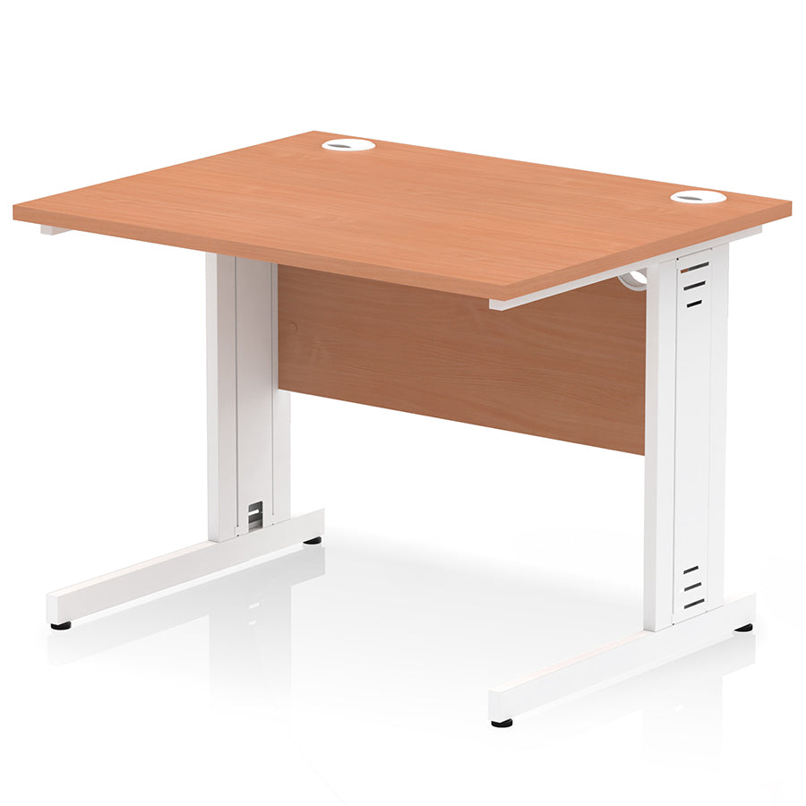 Impulse 1000mm Straight Desk Cable Managed Leg Beech Top with White Frame