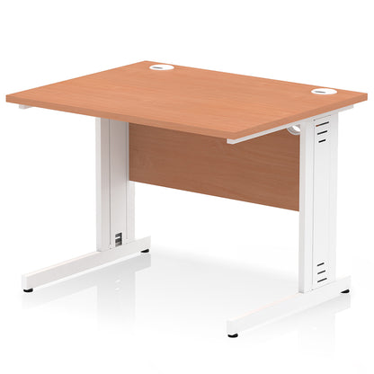 Impulse 1000mm Straight Desk Cable Managed Leg Beech Top with White Frame
