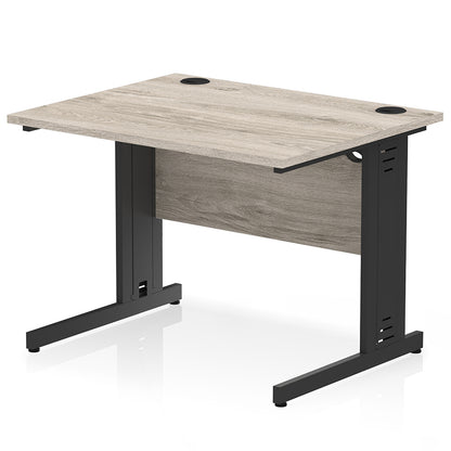 Impulse 1000mm Straight Desk Cable Managed Leg Grey Oak Top with Black Frame