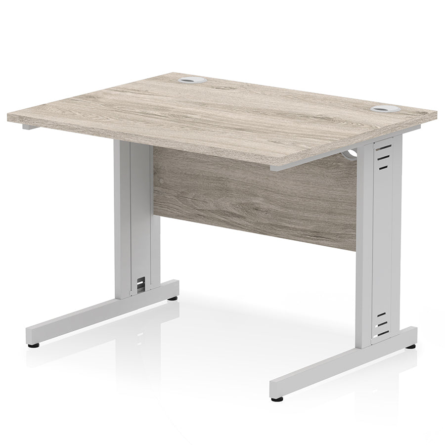 Impulse 1000mm Straight Desk Cable Managed Leg Grey Oak Top with Silver Frame