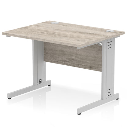 Impulse 1000mm Straight Desk Cable Managed Leg Grey Oak Top with Silver Frame