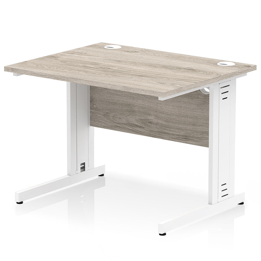 Impulse 1000mm Straight Desk Cable Managed Leg Grey Oak Top with White Frame