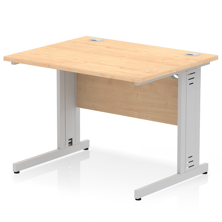 Impulse 1000mm Straight Desk Cable Managed Leg Maple Top with Silver Frame