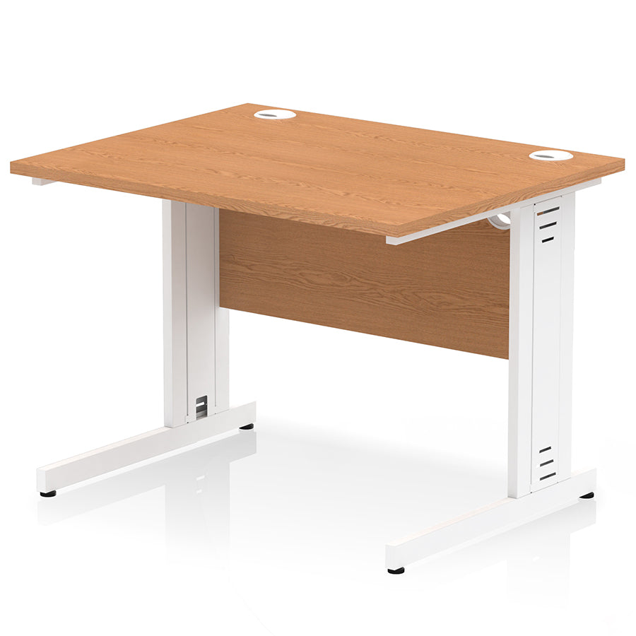 Impulse 1000mm Straight Desk Cable Managed Leg Oak Top with White Frame