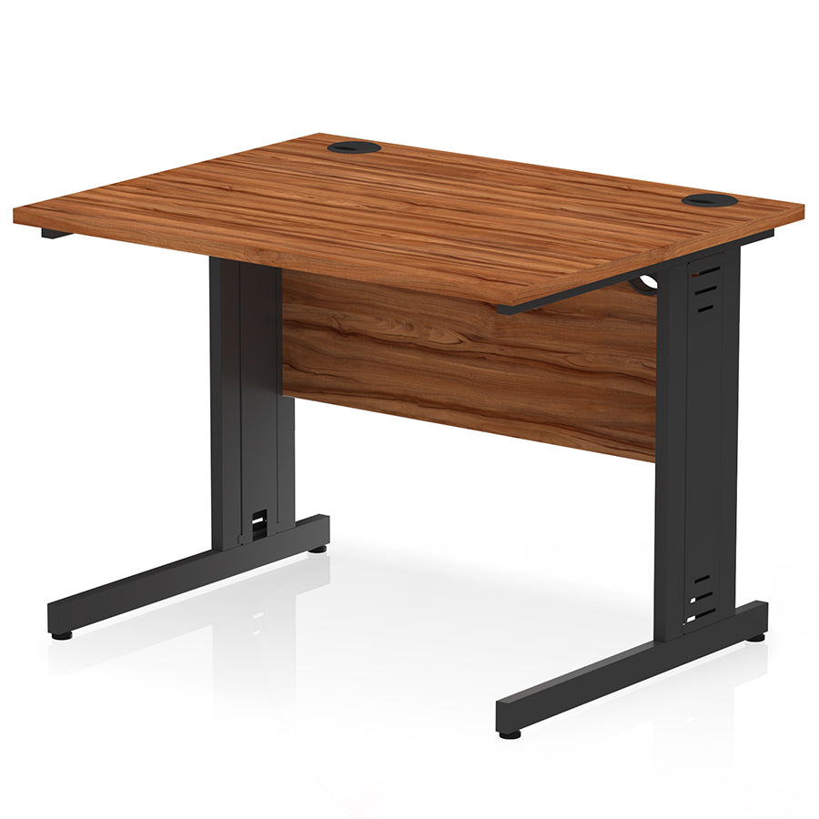 Impulse 1000mm Straight Desk Cable Managed Leg Walnut Top with Black Frame
