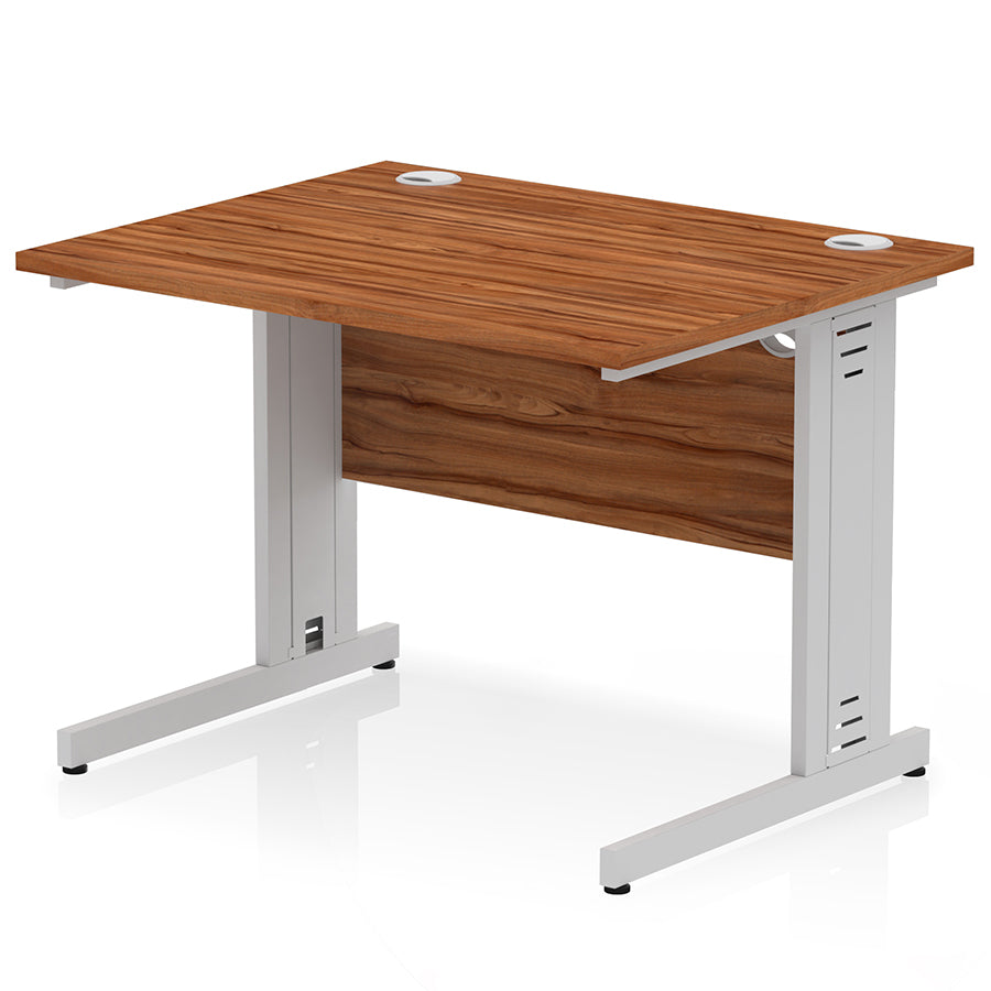 Impulse 1000mm Straight Desk Cable Managed Leg Walnut Top with Silver Frame