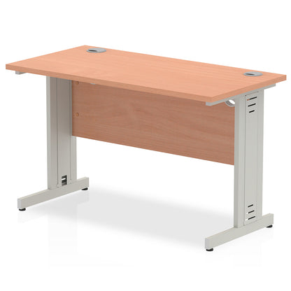 Impulse 1200mm Slimline Desk Cable Managed Leg Beech Table Top and Silver Frame