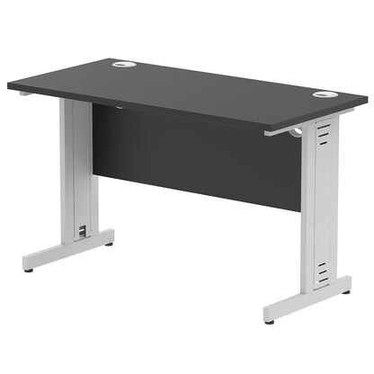 Impulse 1200mm Slimline Desk Cable Managed Leg Black Table Top and Silver Frame