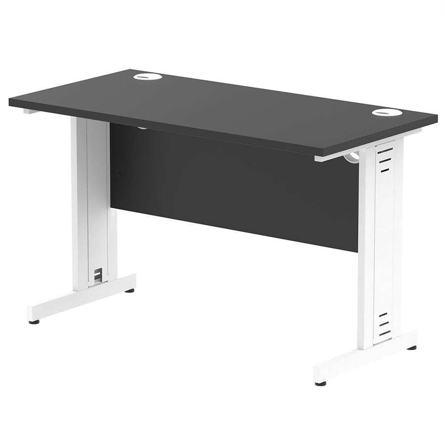 Impulse 1200mm Slimline Desk Cable Managed Leg Black Table Top and White Frame