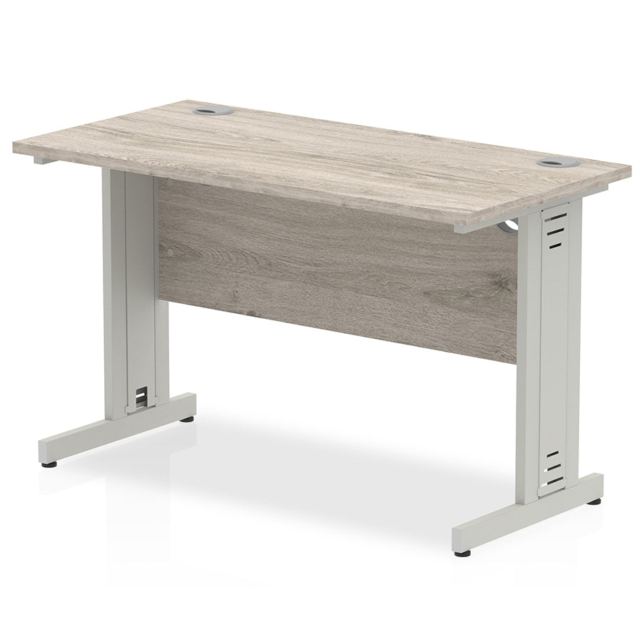 Impulse 1200mm Slimline Desk Cable Managed Leg Grey Oak Table Top and Silver Frame