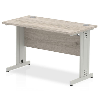 Impulse 1200mm Slimline Desk Cable Managed Leg Grey Oak Table Top and Silver Frame