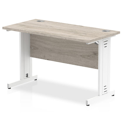 Impulse 1200mm Slimline Desk Cable Managed Leg Grey Oak Table Top and White Frame