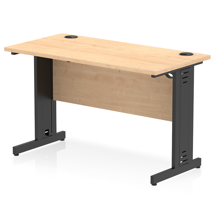 Impulse 1200mm Slimline Desk Cable Managed Leg Maple Table Top and Black Frame