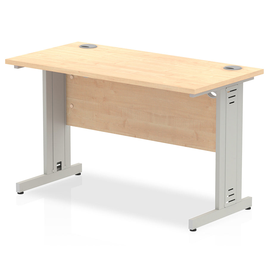 Impulse 1200mm Slimline Desk Cable Managed Leg Maple Table Top and Silver Frame