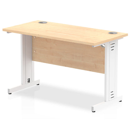 Impulse 1200mm Slimline Desk Cable Managed Leg Maple Table Top and White Frame