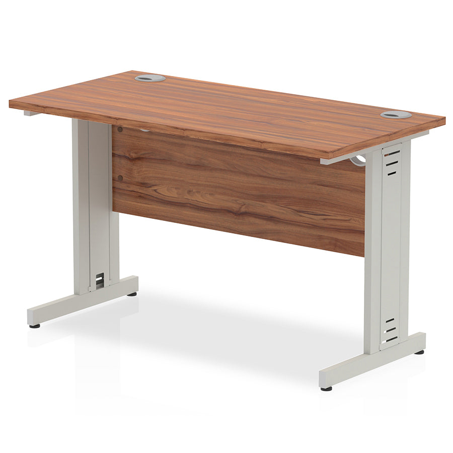 Impulse 1200mm Slimline Desk Cable Managed Leg Walnut Table Top and Silver Frame