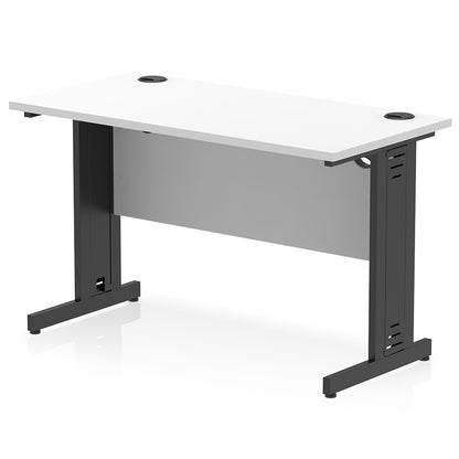 Impulse 1200mm Slimline Desk Cable Managed Leg White Table Top and Black Frame