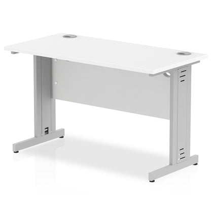 Impulse 1200mm Slimline Desk Cable Managed Leg White Table Top and Silver Frame