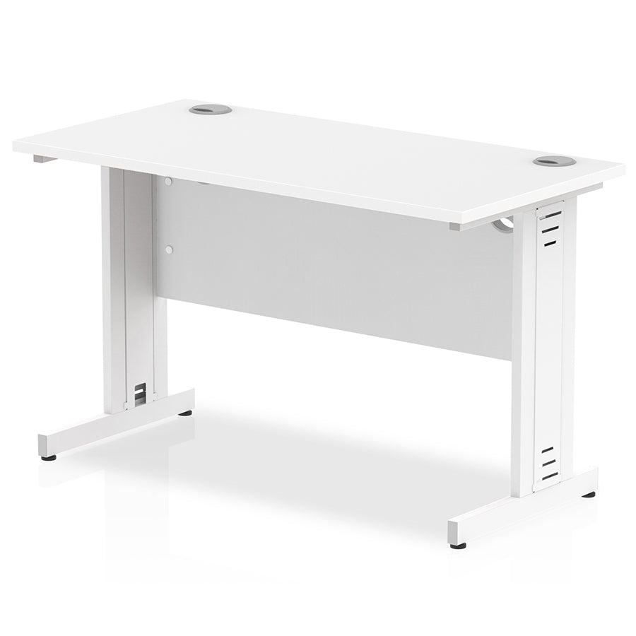 Impulse 1200mm Slimline Desk Cable Managed Leg White Table Top and White Frame