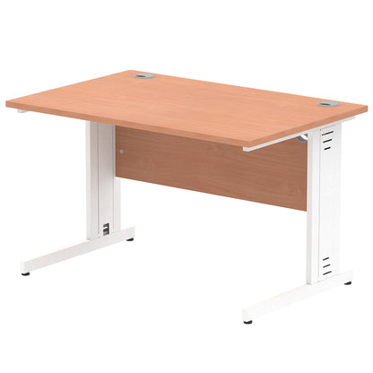 Impulse 1200mm Straight Desk Cable Managed Leg Beech Table Top and White Frame