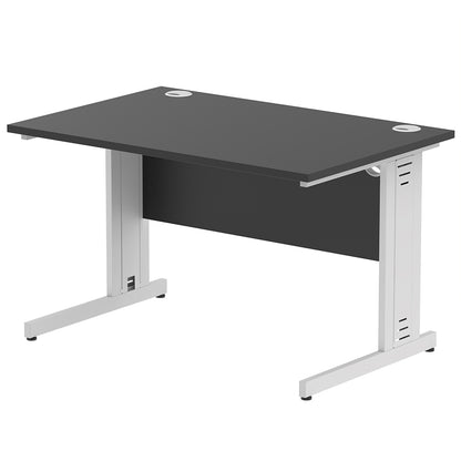 Impulse 1200mm Straight Desk Cable Managed Leg Black Table Top and Silver Frame