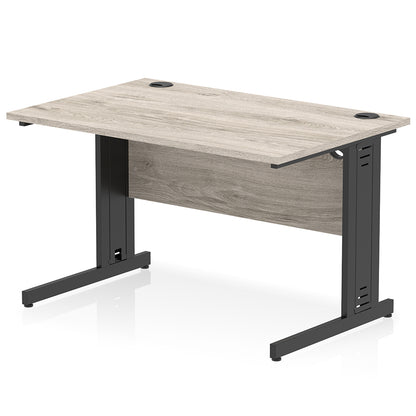 Impulse 1200mm Straight Desk Cable Managed Leg Grey Oak Table Top and Black Frame