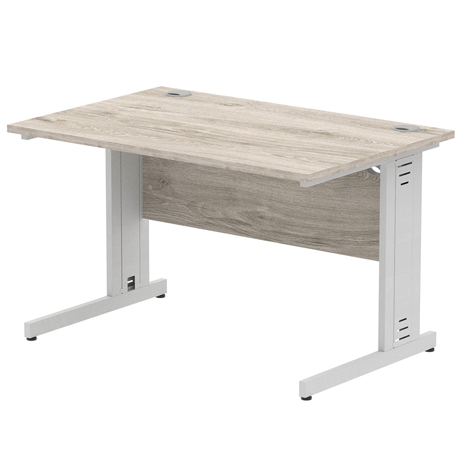 Impulse 1200mm Straight Desk Cable Managed Leg Grey Oak Table Top and Silver Frame