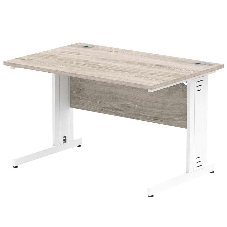 Impulse 1200mm Straight Desk Cable Managed Leg Grey Oak Table Top and White Frame