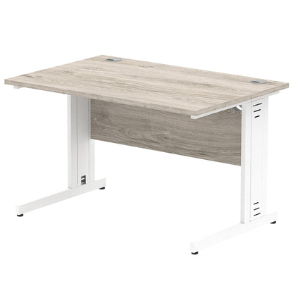 Impulse 1200mm Straight Desk Cable Managed Leg Grey Oak Table Top and White Frame