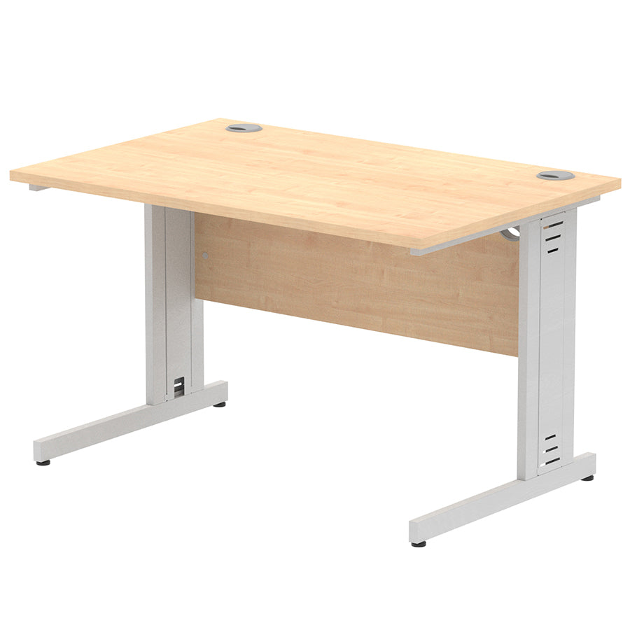Impulse 1200mm Straight Desk Cable Managed Leg Maple Table Top and Silver Frame