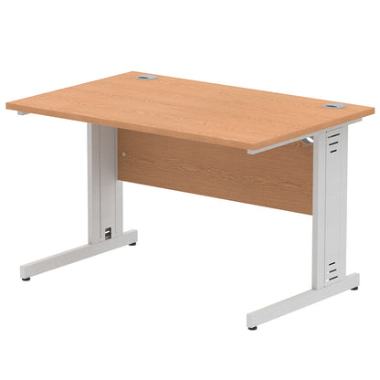 Impulse 1200mm Straight Desk Cable Managed Leg Oak Table Top and Silver Frame