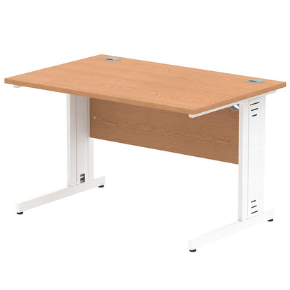 Impulse 1200mm Straight Desk Cable Managed Leg Oak Table Top and White Frame