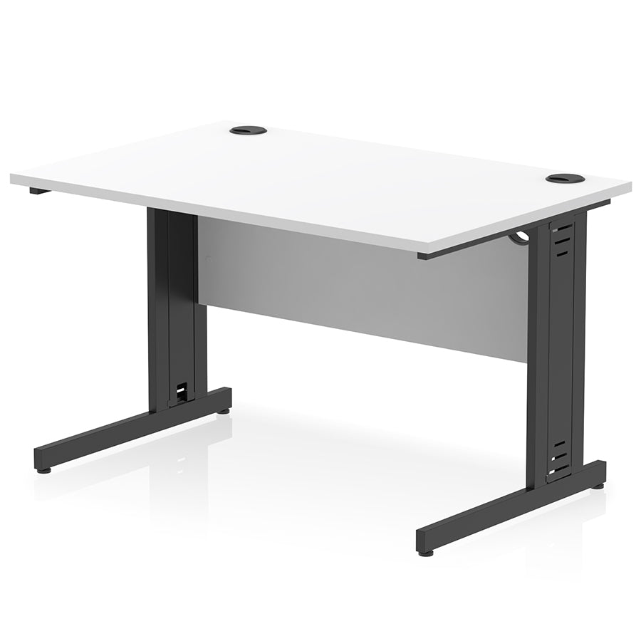 Impulse 1200mm Straight Desk Cable Managed Leg White Table Top and Black Frame